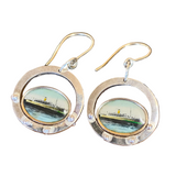 Converted antique ship cuff link earrings
