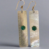 Antique engraved Mother-of-pearl and emerald earrings