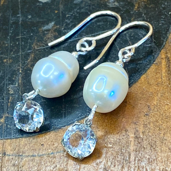 Vintage baroque Pearl and  crystal earrings