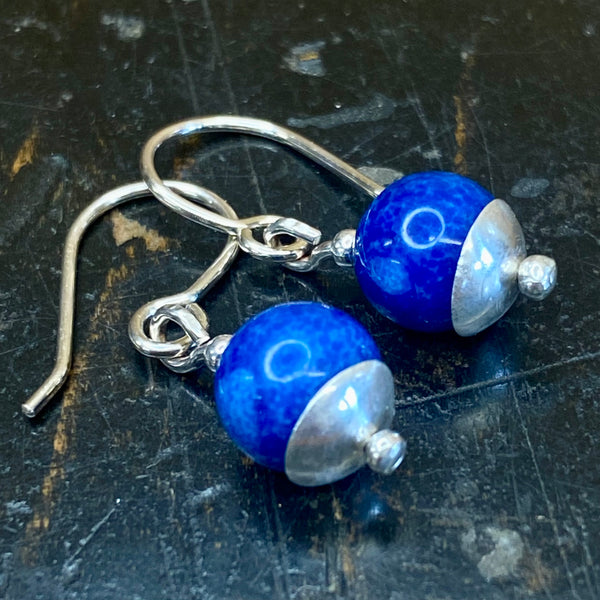 Vintage lapis lazuli and fine silver earrings