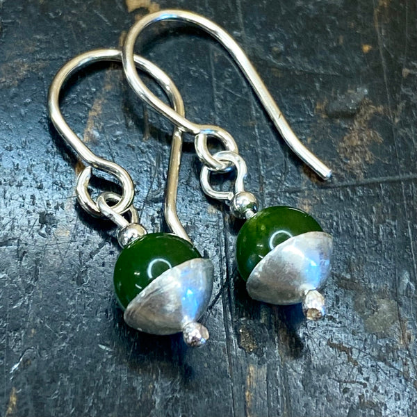 Jade and fine silver drop earrings