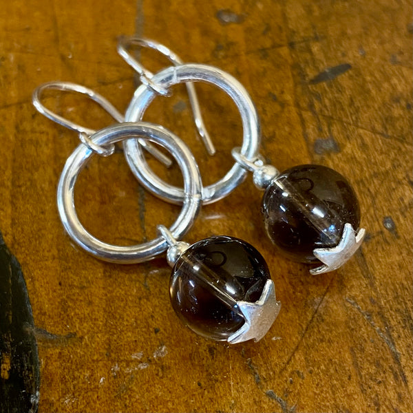 Smokey quartz and silver earrings