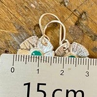 Fine silver and green enamel flower earrings