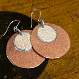 Big textured copper and fine silver disc earrings