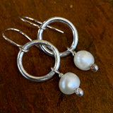 Vintage pearls on sterling silver hoop earrings