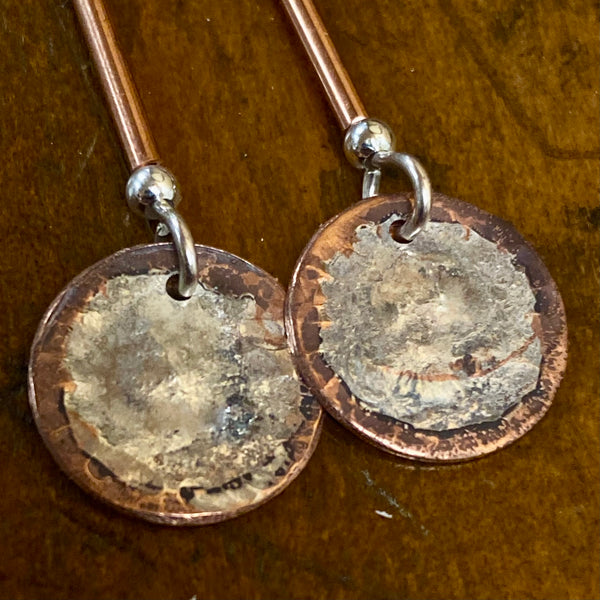 Copper and silver drop earrings