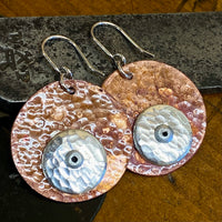 Copper and fine silver disc rivet earrings