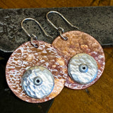 Copper and fine silver disc rivet earrings