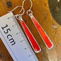 Fine silver and red enamel earrings