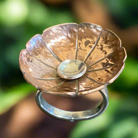 Statement silver and copper flower ring