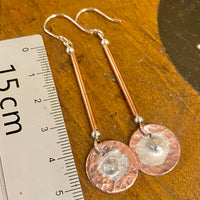 Copper and silver drop earrings