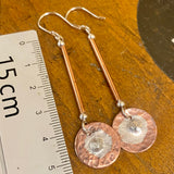 Copper and silver drop earrings