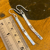 Hammer textured double drop silver earrings