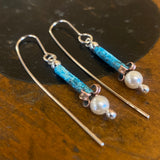 Vintage pearl copper and silver flower earrings