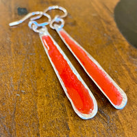Fine silver and red enamel earrings