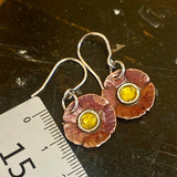 Copper and daisy yellow enamel flower earrings