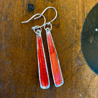 Fine silver and red enamel earrings