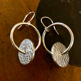 Large sterling silver hoop and disc earrings