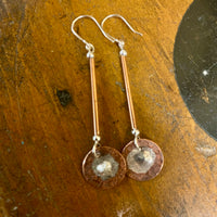 Copper and silver drop earrings