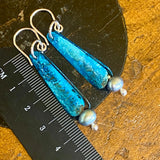 Vintage blue pearls and copper earrings