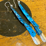 Huia range- blue oxidised copper and fine silver earrings