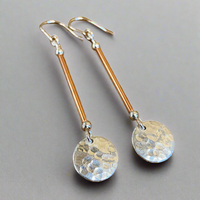 Fine silver and copper drop (long) earrings