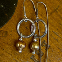 Gold pearl and silver earrings