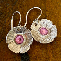 Fine silver and pink enamel flower earrings