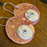 Copper and fine silver disc rivet earrings