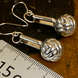 Upcycled cuff link silver knot earrings