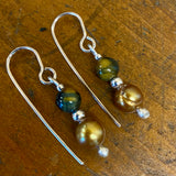 Gold pearl and tigers eye earrings