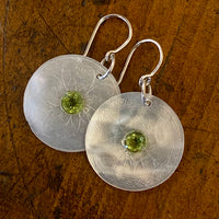 Antique engraved Mother-of-pearl and peridot earrings
