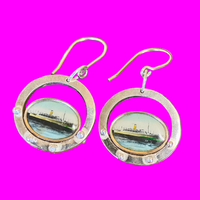 Converted antique ship cuff link earrings