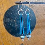 Vintage blue pearls and copper earrings