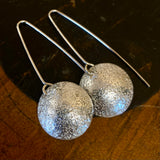 Sand textured fine silver disc earrings