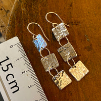 Articulated fine silver panel earrings
