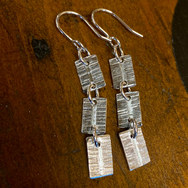 Articulated fine silver panel earrings
