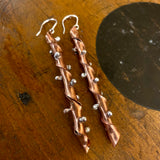 Copper and sterling silver bamboo look statement earrings