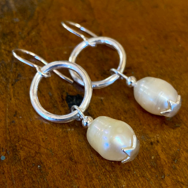 Vintage baroque pearl and silver earrings