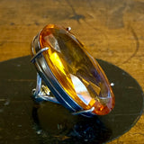 Vintage amber glass sterling silver statement ring