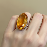 Vintage amber glass sterling silver statement ring