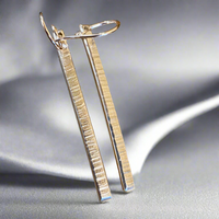 Hammer textured sterling silver bar drop earrings