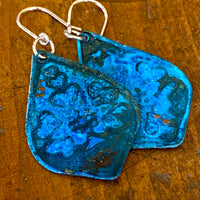 Blue oxidised copper earrings