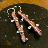 Copper and sterling silver bamboo look statement earrings