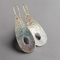 Hammer textured fine silver tear drop earrings