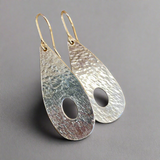 Hammer textured fine silver tear drop earrings