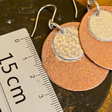 Big textured copper and fine silver disc earrings