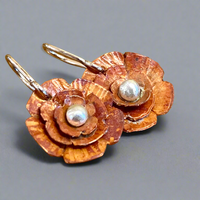 Copper and fine silver flower earrings