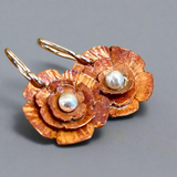 Copper and fine silver flower earrings