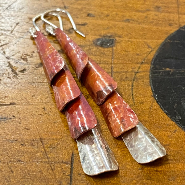 Fine silver and copper huia feather inspired earrings